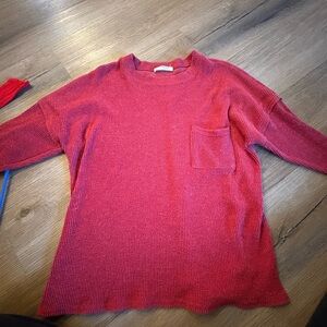 Red Ribbed Knit Sweater with Pocket